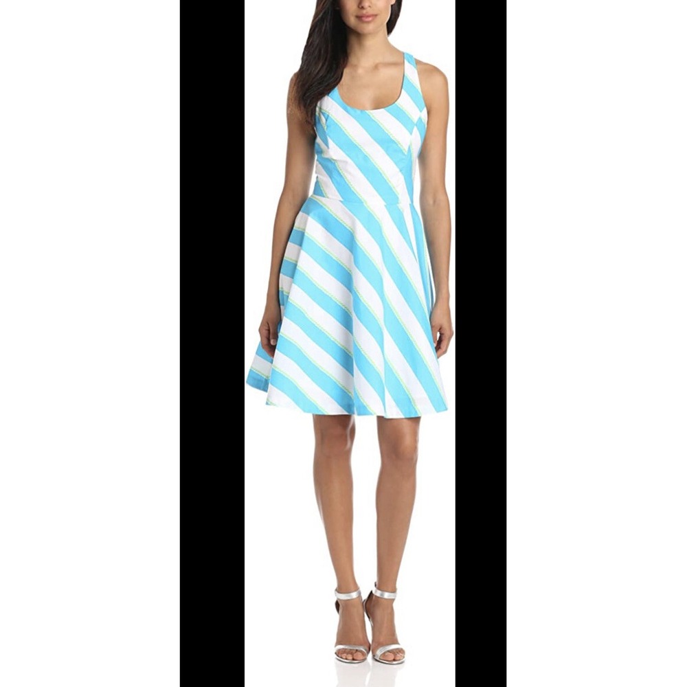 Lilly Pulitzer Zo Dress Turquoise Striped Fit & Flare Cotton Size 6